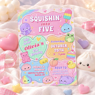 Rainbow Groovy Squishy Girl 5th Birthday  Invitation