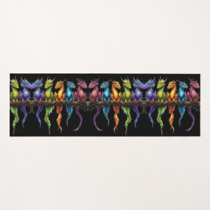 Rainbow Group of Baby Dragons on Black Yoga Mat