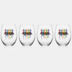 Rainbow Group of Baby Dragons Stemless Wine Glass