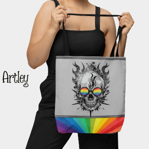 Rainbow Grunge Skull Grey Sunglasses Gay Pride  Tote Bag