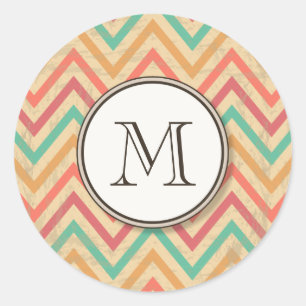 Rainbow Grunge Zigzag Chevron Stripes Classic Round Sticker