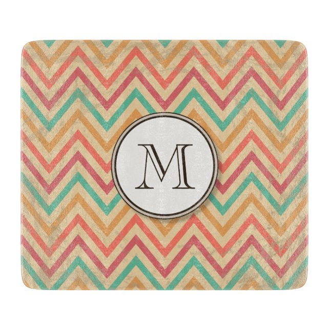 Rainbow Grunge Zigzag Chevron Stripes Cutting Board (Front)