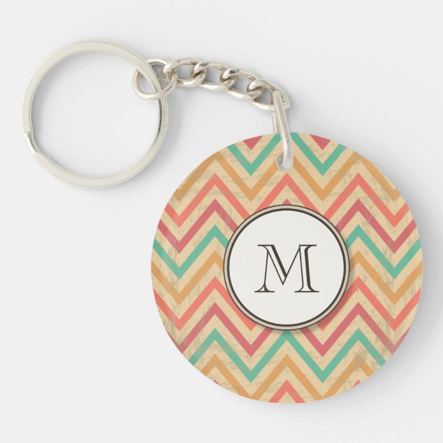 Rainbow Grunge Zigzag Chevron Stripes Key Ring (Front)