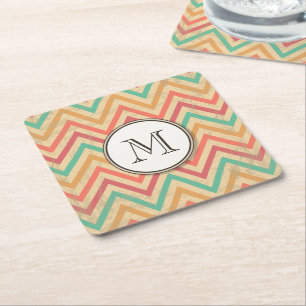 Rainbow Grunge Zigzag Chevron Stripes Square Paper Coaster
