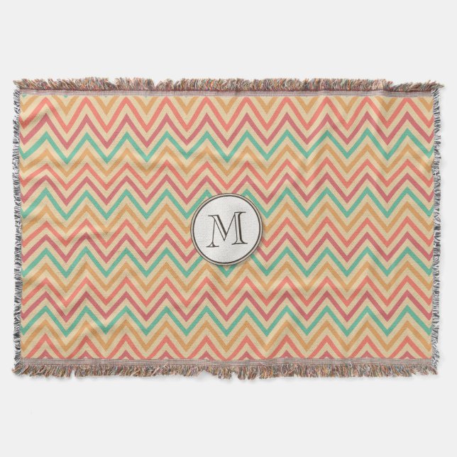 Rainbow Grunge Zigzag Chevron Stripes Throw Blanket (Front)