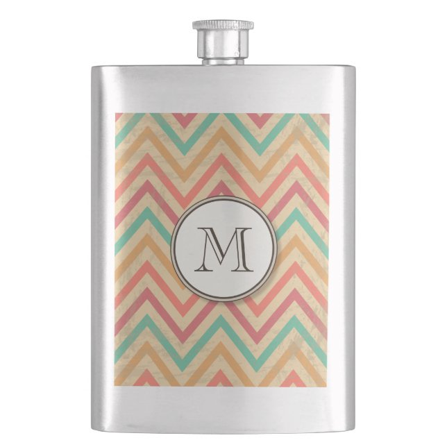 Rainbow Grunge Zigzag Chevrons Hip Flask (Front)