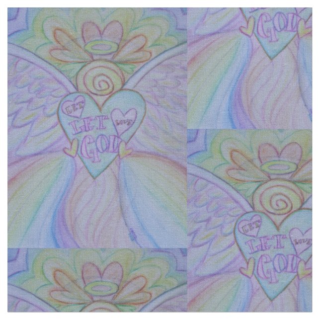 Rainbow Guardian Angel Art Fabric Material (Close Up)