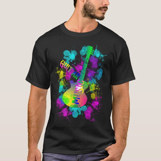 Rainbow Guitar Music Themed T-Shirt (Front)