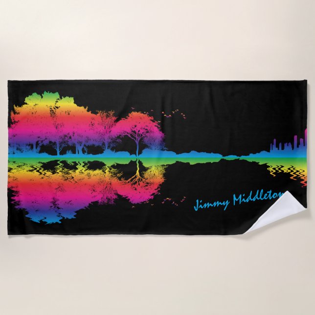 Rainbow Guitar Scene - Signature Beach Towel (Front)