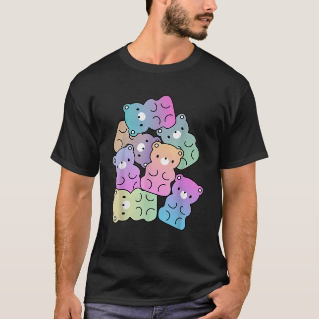 Rainbow Gummy Bear Design Kawaii Aesthetic Teens  T-Shirt (Front)