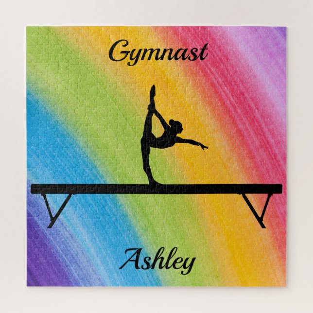 Rainbow Gymnastics Beam Personalised  Jigsaw Puzzle (Vertical)