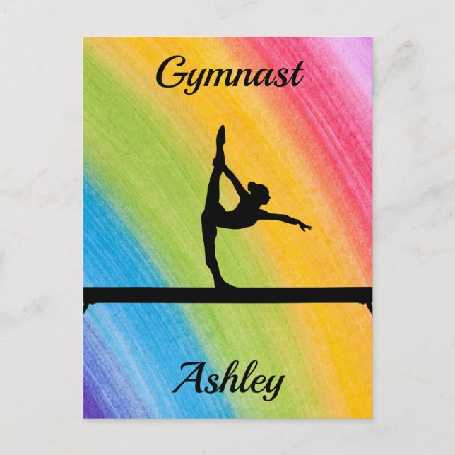 Rainbow Gymnastics Beam Personalised  Postcard (Front)