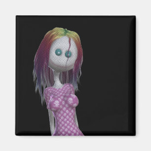 Rainbow Hair 3D Bonga Doll Halftone - Goth/Punk Magnet
