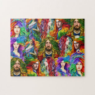 Rainbow hair Goddess men women Fantasy art Jigsaw Puzzle