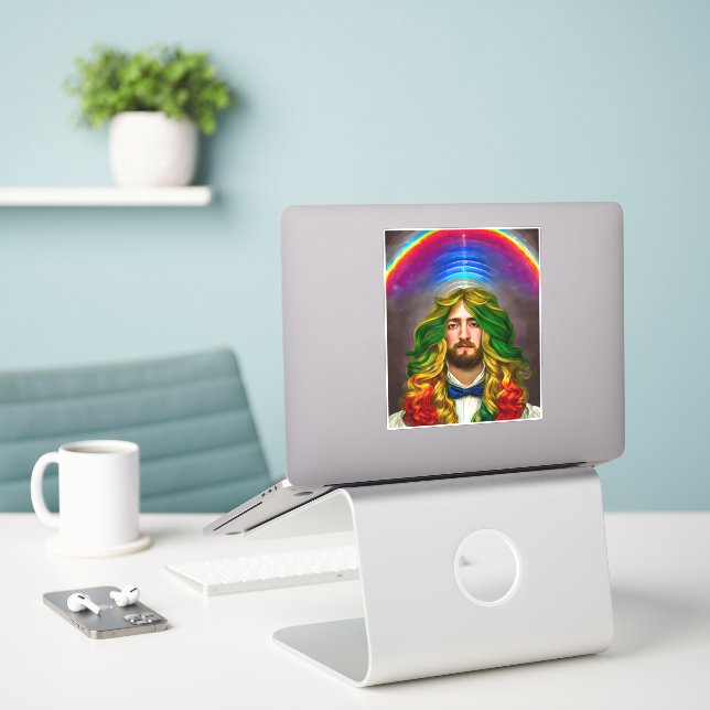 Rainbow Hair Man Of Love Fantasy surreal LGBTQ Art (Laptop On Desk)