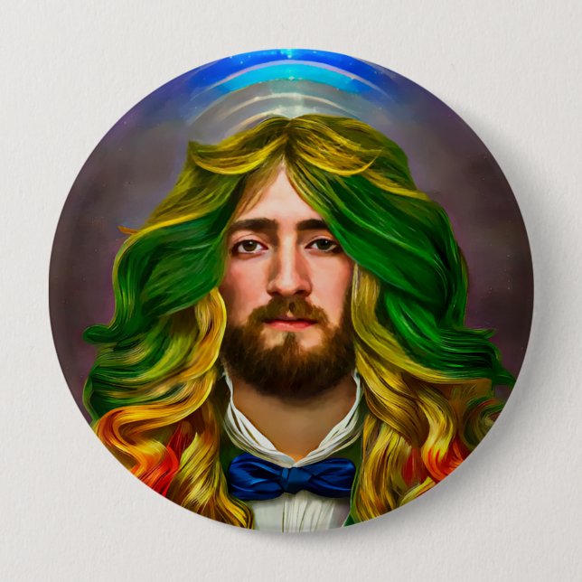 Rainbow Hair Man Of Love Fantasy surreal LGBTQ Art 10 Cm Round Badge (Front)