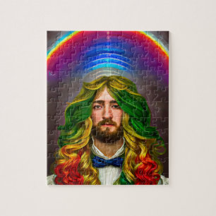Rainbow Hair Man Of Love Fantasy surreal LGBTQ Art Jigsaw Puzzle