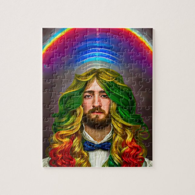 Rainbow Hair Man Of Love Fantasy surreal LGBTQ Art Jigsaw Puzzle (Vertical)