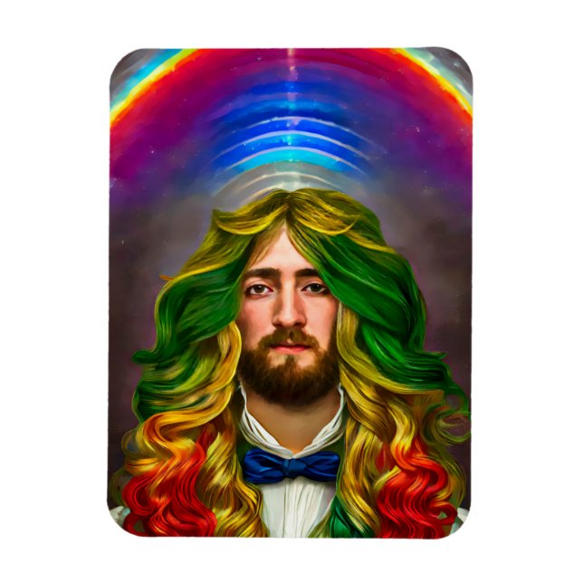 Rainbow Hair Man Of Love Fantasy surreal LGBTQ Art Magnet (Vertical)