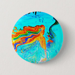rainbow hair mermaid button