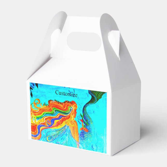 rainbow hair mermaid candy tin favour box (Front Side)