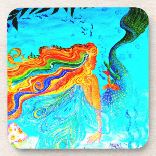 rainbow hair mermaid coaster