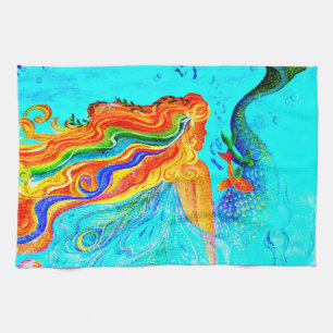 rainbow hair mermaid kitchen towel