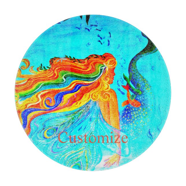 Rainbow-hair mermaid Thunder_Cove Cutting Board (Front)