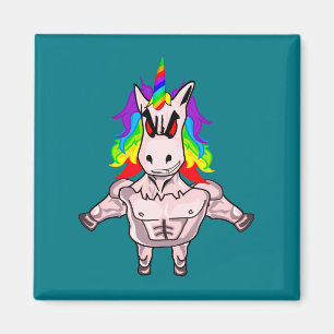 Rainbow Hair Muscular Unicorn Body Building Magnet