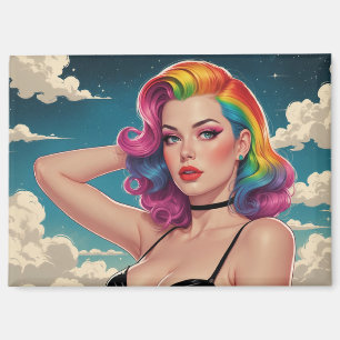 Rainbow Hair Pin-Up Cloud Background Magnet