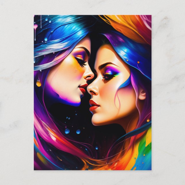Rainbow Hair Women in Love Postcard (Front)