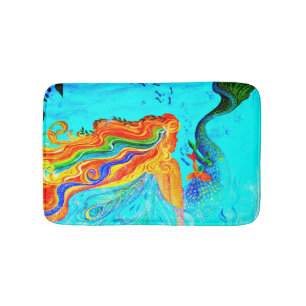 rainbow-haired mermaid floating bath mat