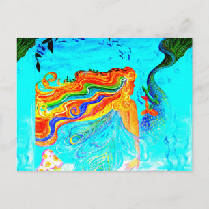 rainbow-haired mermaid postcard
