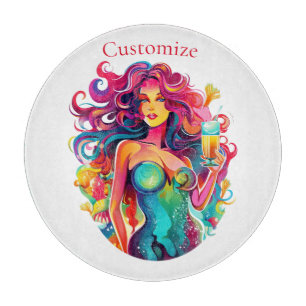 Rainbow-haired Mermaid With Cocktail Cutting Board