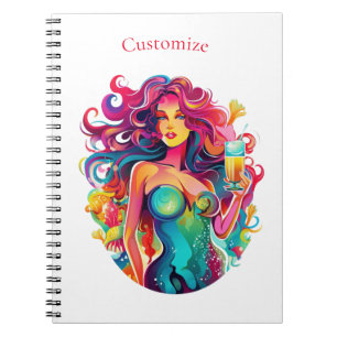 Rainbow-haired Mermaid With Cocktail  Notebook