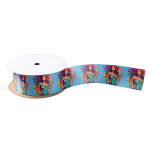 Rainbow-haired Mermaid With Cocktail Satin Ribbon