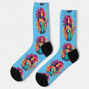 Rainbow-haired Mermaid With Cocktail Socks