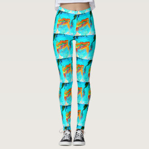 rainbow-haired mermaids blue leggings