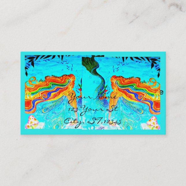 Rainbow-haired mermaids business card (Front)