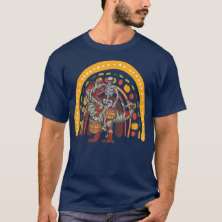 Rainbow Halloween Skeleton Riding Mummy Dinosaur T T-Shirt