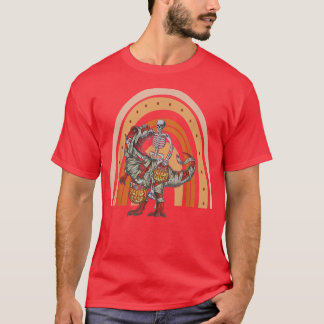Rainbow Halloween Skeleton Riding Mummy Dinosaur T T-Shirt