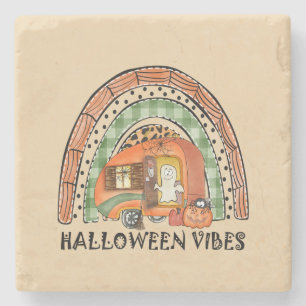 Rainbow Halloween Vibes Camper/ Trailer Stone Coaster