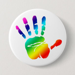 Rainbow hand 7.5 cm round badge