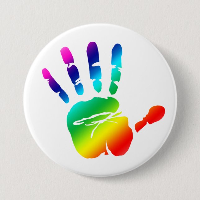 Rainbow hand 7.5 cm round badge (Front)