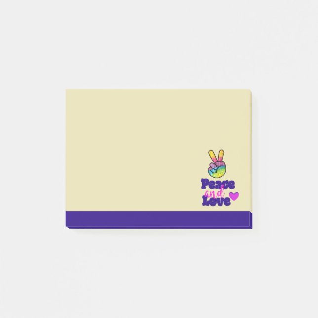 Rainbow Hand Peace Sign Peace and Love Typography Post-it Notes (Front)