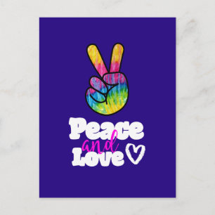 Rainbow Hand Peace Sign Peace and Love Typography Postcard