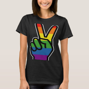 Rainbow Hand Peace Sign Pride T-Shirt