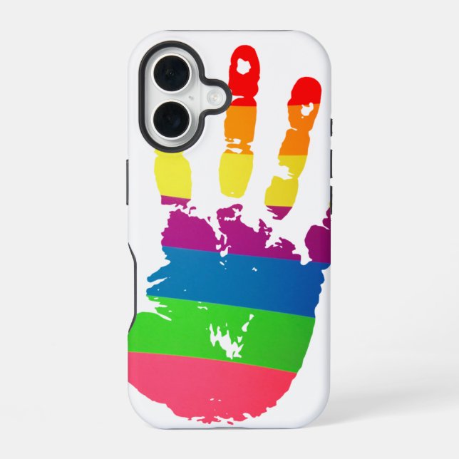 Rainbow Handprint iPhone 16 Case (Back)