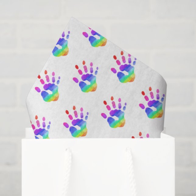Rainbow Handprint Pattern Kids Colourful Fun Tissue Paper (Gift Bag)