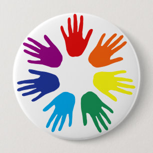 Rainbow hands 10 cm round badge